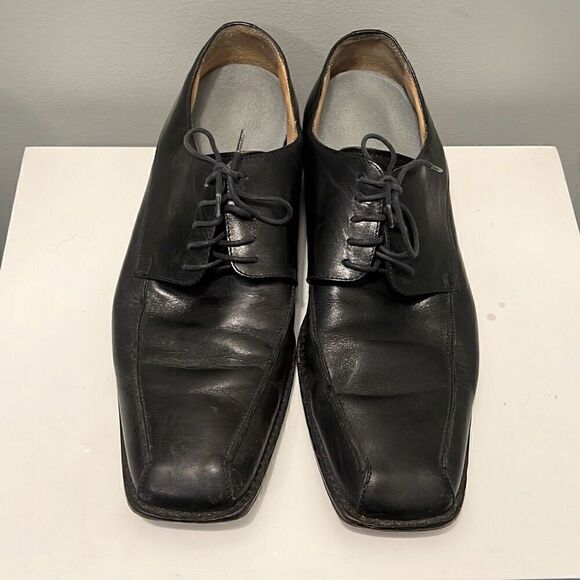Pronto Uomo Men's Black Square Toe Lace Up Leather Oxford Shoes Size 10 - Picture 11 of 13